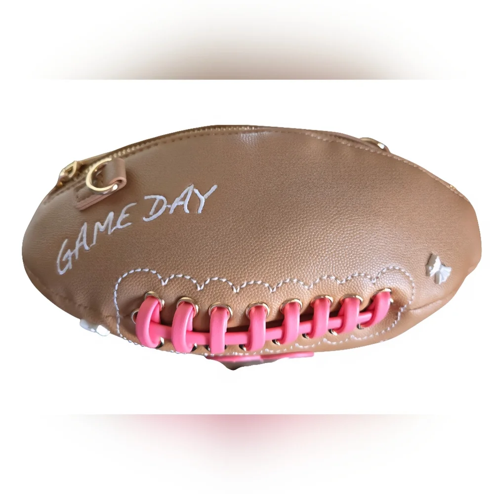 Betsey Johnson Tan and Pink Football Crossbody Bag - Picture 7 of 10